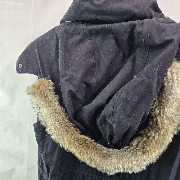 Velvet Graham Spencer Vest Womens Small Black Hooded Faux Fur Zip Odela Military - Picture 7 of 12